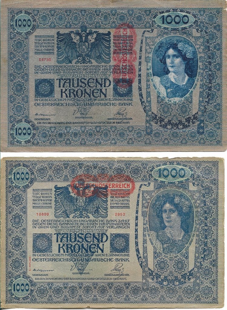 Oostenrijk 1902  2 verschillende biljetten van 1000 Kronen, Verzenden, Oostenrijk