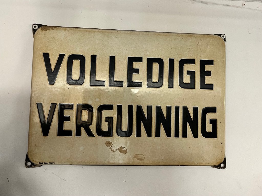 origineel emaille bord ''volledige vergunning'', Ophalen of Verzenden, Gebruikt, Reclamebord