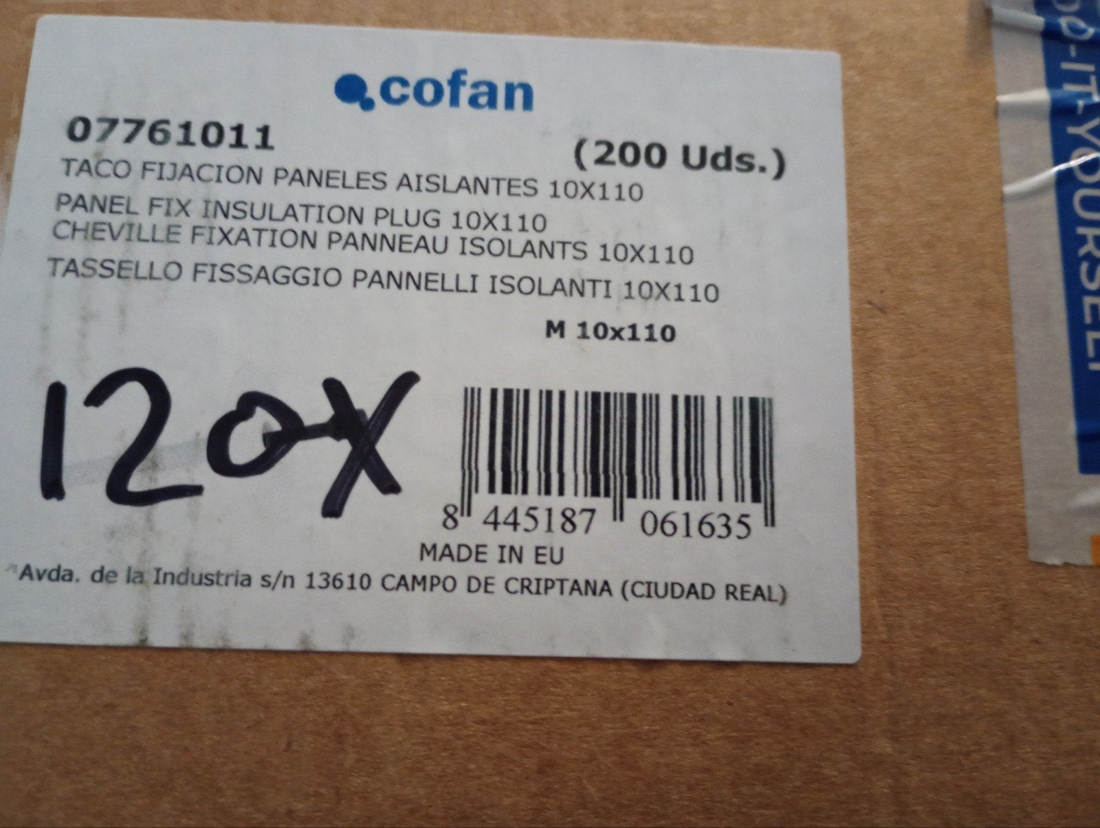 Cofan isolatie pluggen 10x110 (120 stuks), Doe-het-zelf en Verbouw, Minder dan 4 cm, Overige materialen, Nieuw, Ophalen of Verzenden