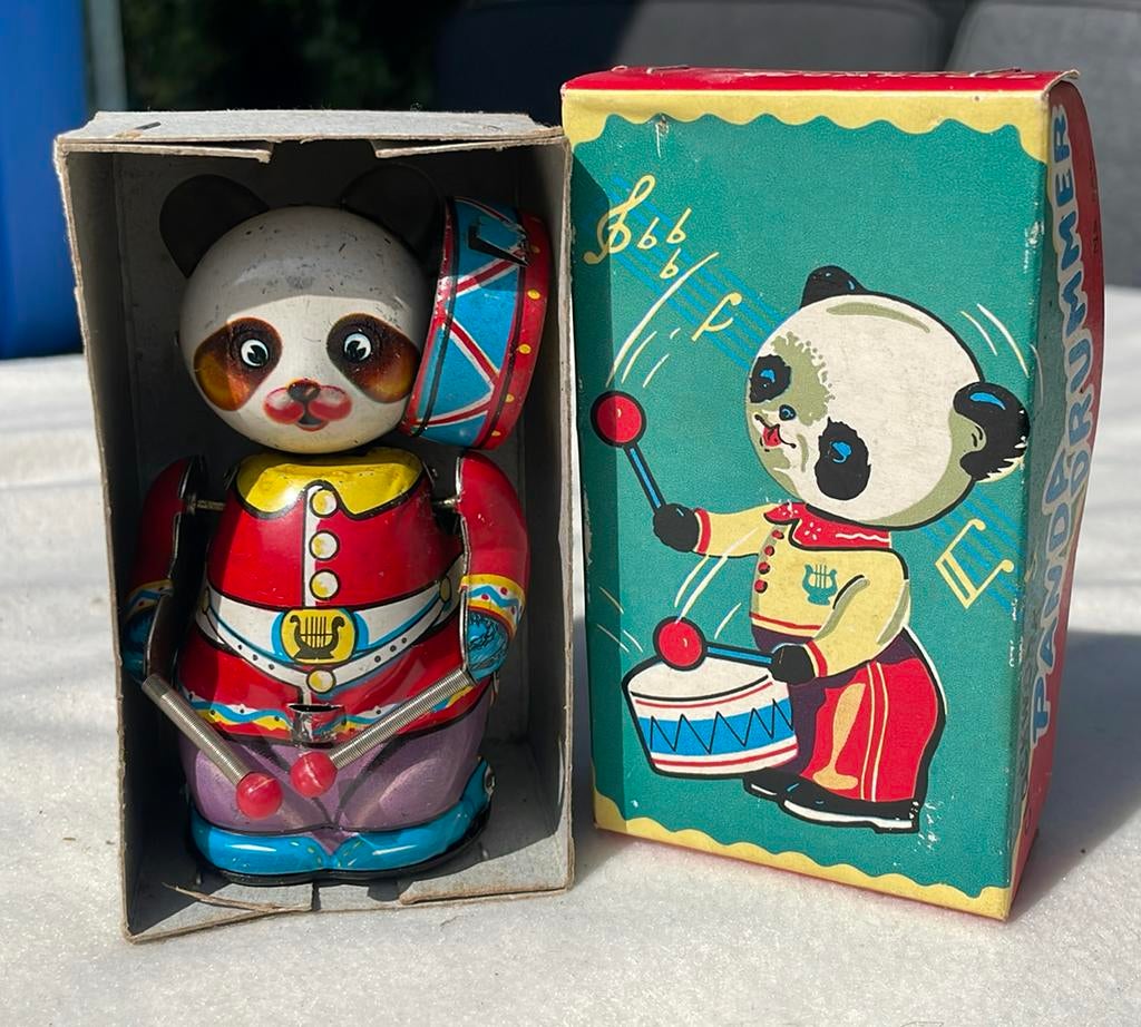 Panda drummer, metaal, opwindbaar, Antiek en Kunst, Ophalen of Verzenden