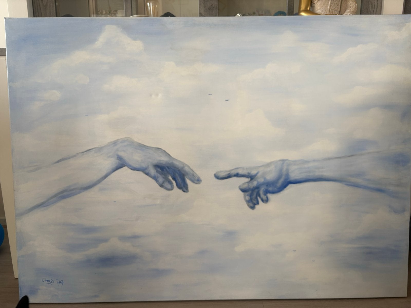 Michelangelo-geïnspireerd schilderij: De Schepping van Adam, Antiek en Kunst, Kunst | Schilderijen | Klassiek, Acrylverf, Doek
