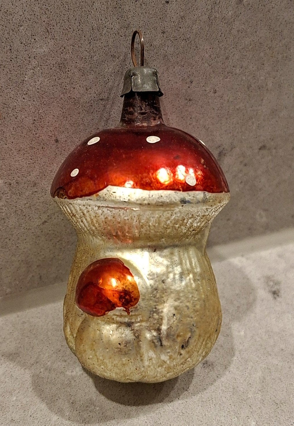 Antieke glazen kerstbal paddestoel – Jaren 30/50 – Kwikglas, Ophalen of Verzenden, Gebruikt