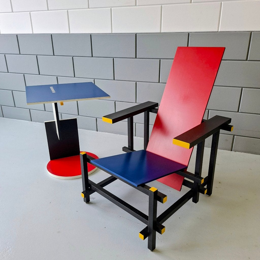 Rietveld stoel en divantafeltje, Antiek en Kunst, Ophalen, Meerkleurig, Hout, Handgemaakt