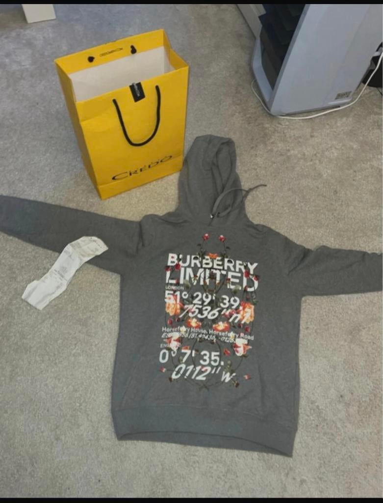 Burberry hoodie grijs maat S (valt als M) 100% origineel, Ophalen of Verzenden, Zo goed als nieuw, Maat 46 (S) of kleiner, Grijs