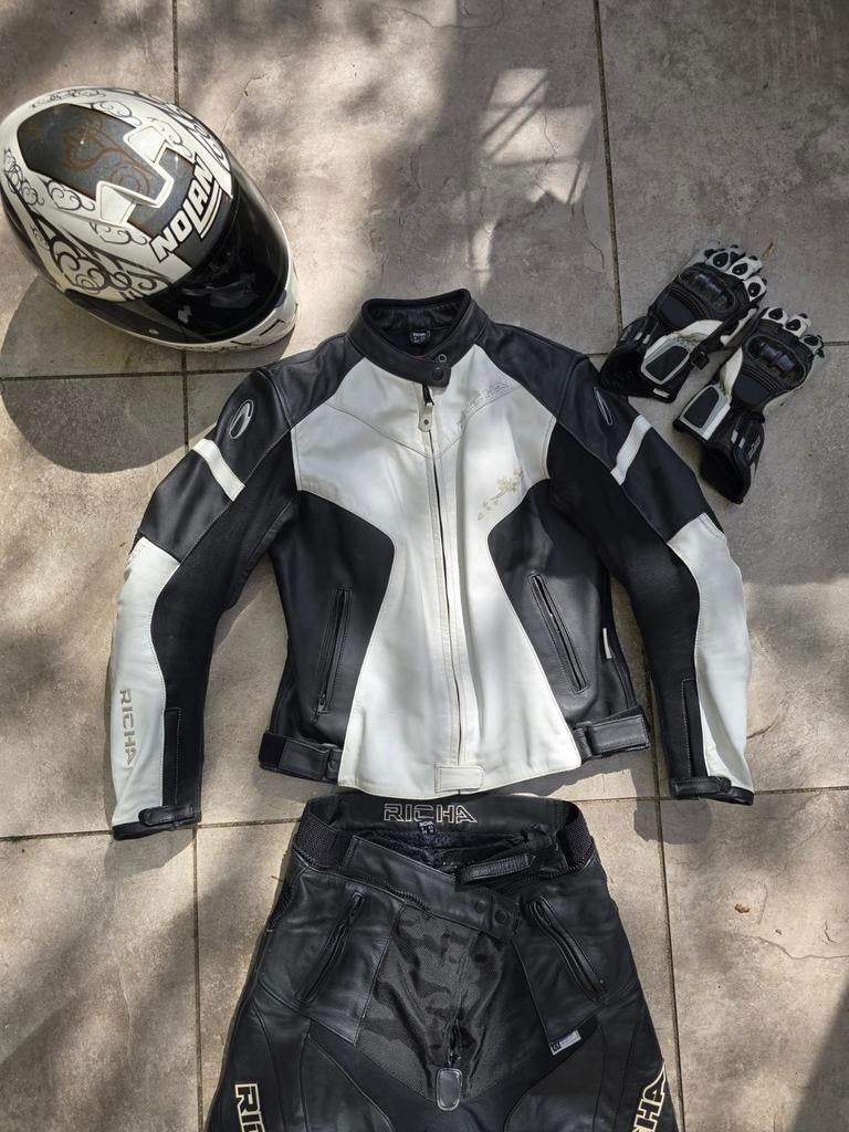 Richa leren motorpak (M/L) met helm en handschoenen, Combipak, Dames, Ophalen of Verzenden, Richa