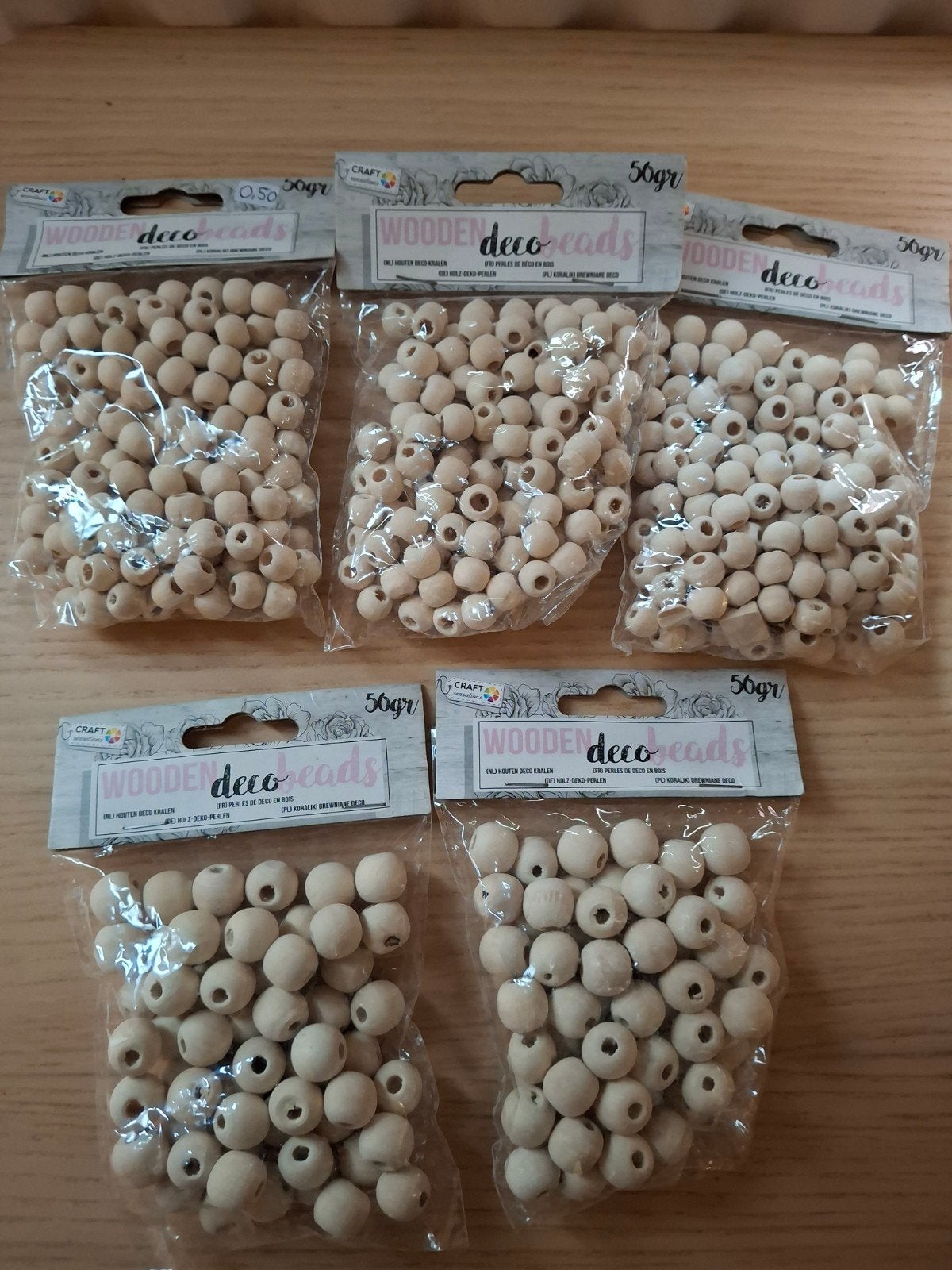5 zakjes houten kralen, Ophalen of Verzenden, Nieuw, Kraal