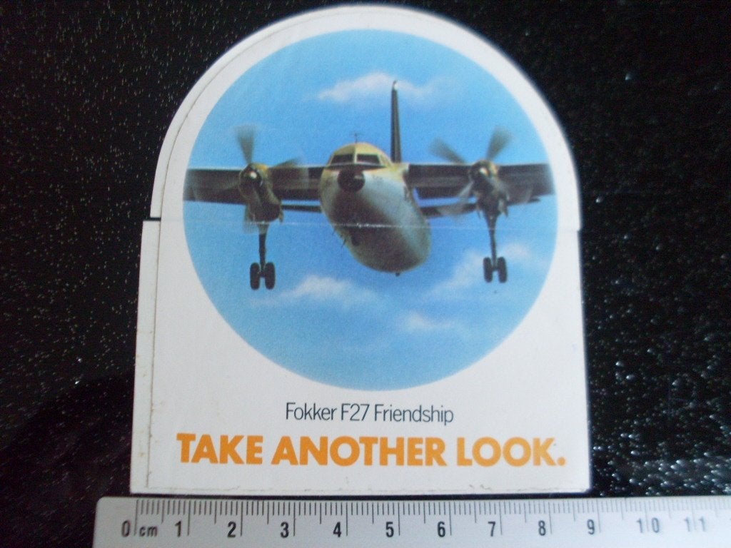 sticker fokker F27 friendship take another look vliegtuig, Verzamelen, Ophalen of Verzenden, Zo goed als nieuw, Bedrijf of Vereniging