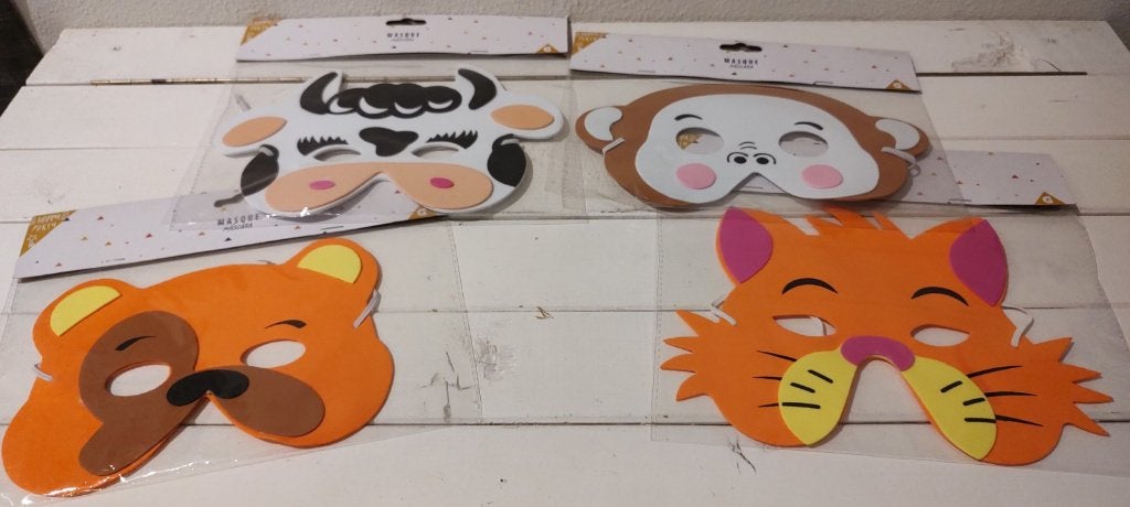 4 dieren maskers voor kinderen van foam, nieuw, Ophalen of Verzenden, Nieuw, 104 of kleiner, Jongen of Meisje