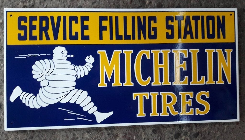 Michelin service station emaillen banden reclame bord deco, Verzamelen, Reclamebord, Gebruikt, Ophalen of Verzenden, Info@americansaleshop.nl