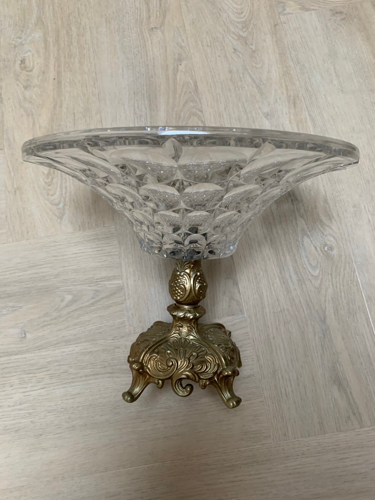 Kristallen fruitschaal met bronzen voet, Ophalen of Verzenden