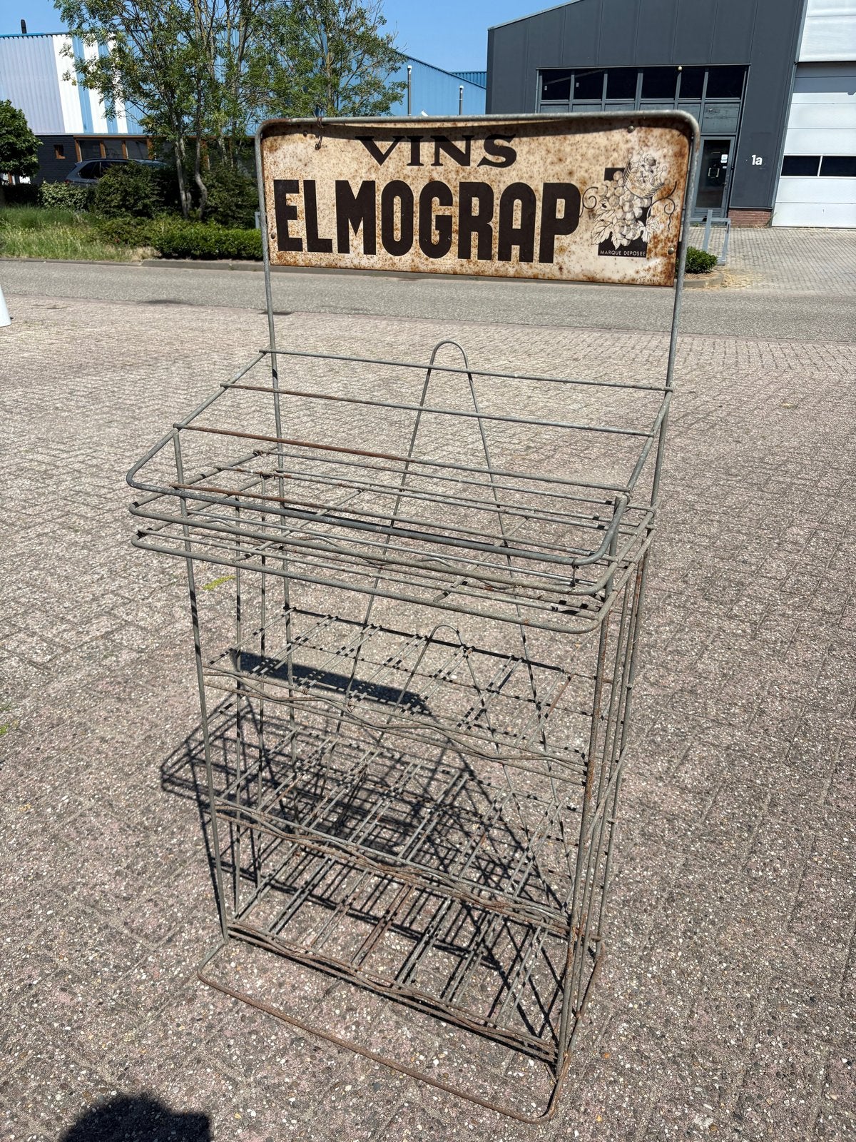 Antiek Frans wijnrek 'Vins Elmograp' - Metaal, Huis en Inrichting, Woonaccessoires | Wijnrekken, Gebruikt, 75 – 100, Metaal, 15 tot 25 flessen