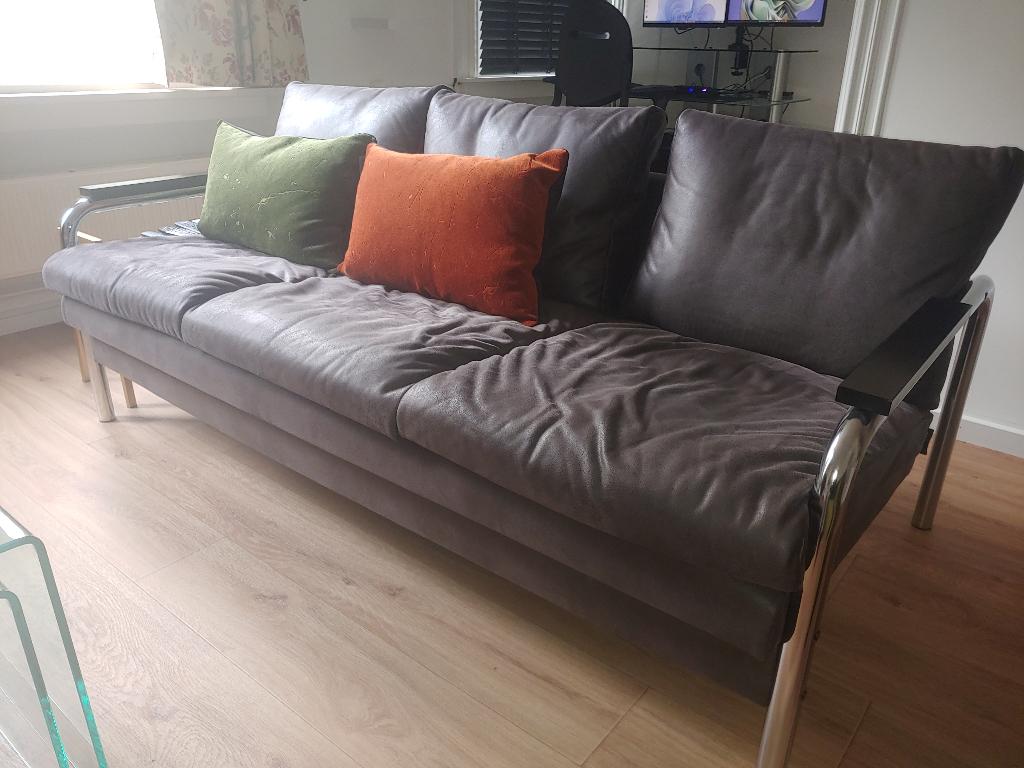Grijs bankstel Woood Tube Exclusive, Ophalen, 150 tot 200 cm, Driepersoons, 75 tot 100 cm