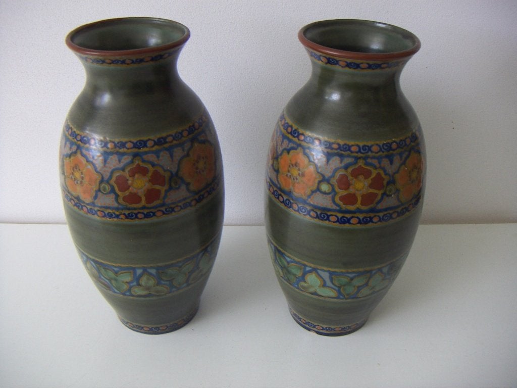 2 x Zuid Holland Gouda plateel keramiek vazen jr.1918. Roba., Ophalen of Verzenden