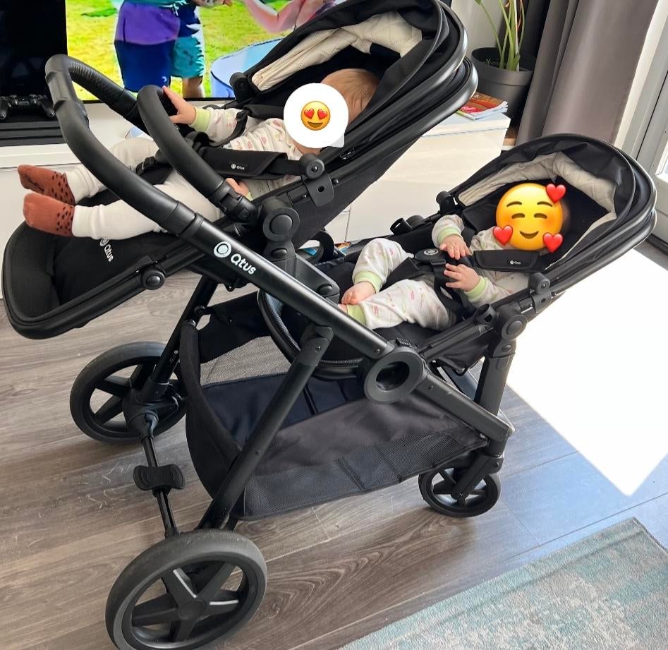Qutus duo kinderwagen met twee Maxi-Cosi autostoeltjes, Kinderen en Baby's, Kinderwagens en Combinaties, Duowagen, Zo goed als nieuw