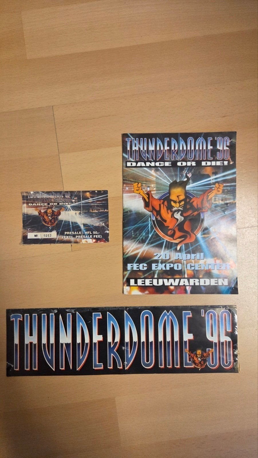 Origineel kaartje thunderdome 96 + 2 flyers van ​het feest, Verzenden, Gebruikt, A1 t/m A3, Muziek
