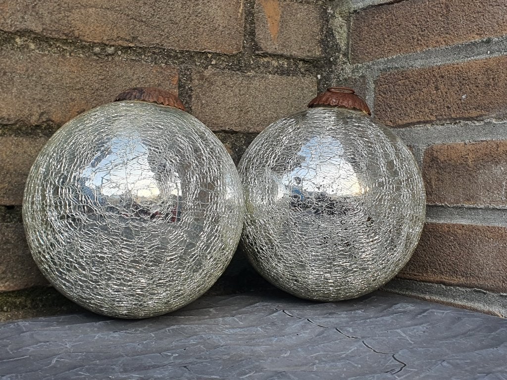 Set vintage heksenballen crackle glas zilver XL, Ophalen of Verzenden