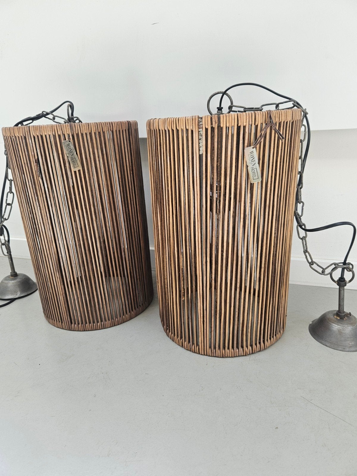 Set van 2 originele Hoffz Mazu hanglampen (leder) Japandi, Ophalen, Zo goed als nieuw, Minder dan 50 cm