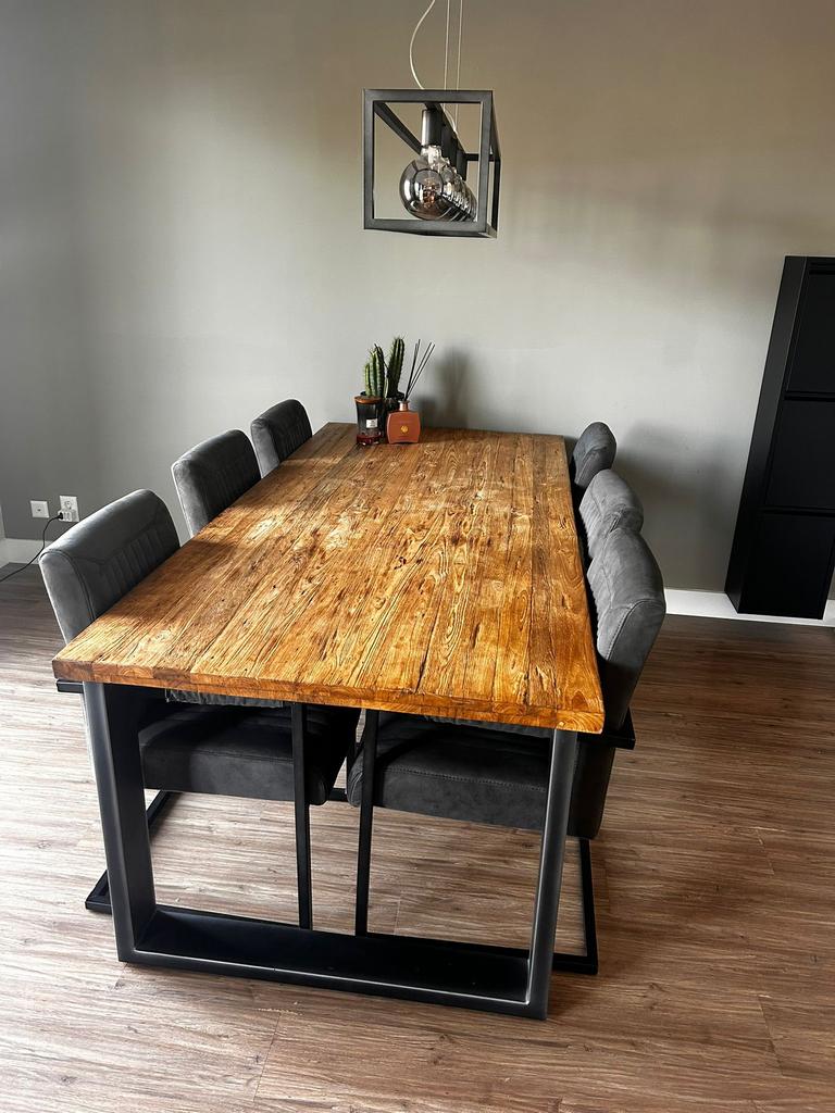 Complete Eetkamerset – Romaro tafel + 6 stoelen | Teakhout, Ophalen, Gebruikt, 4 tot 6 stoelen