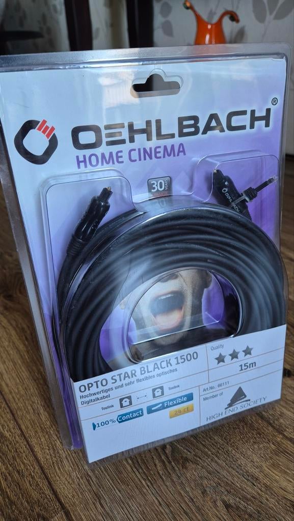Oehlbach Opto Star Black Optische Toslink Kabel 15m, Audio, Tv en Foto, Ophalen of Verzenden, Nieuw, 10 meter of meer, Optische kabel