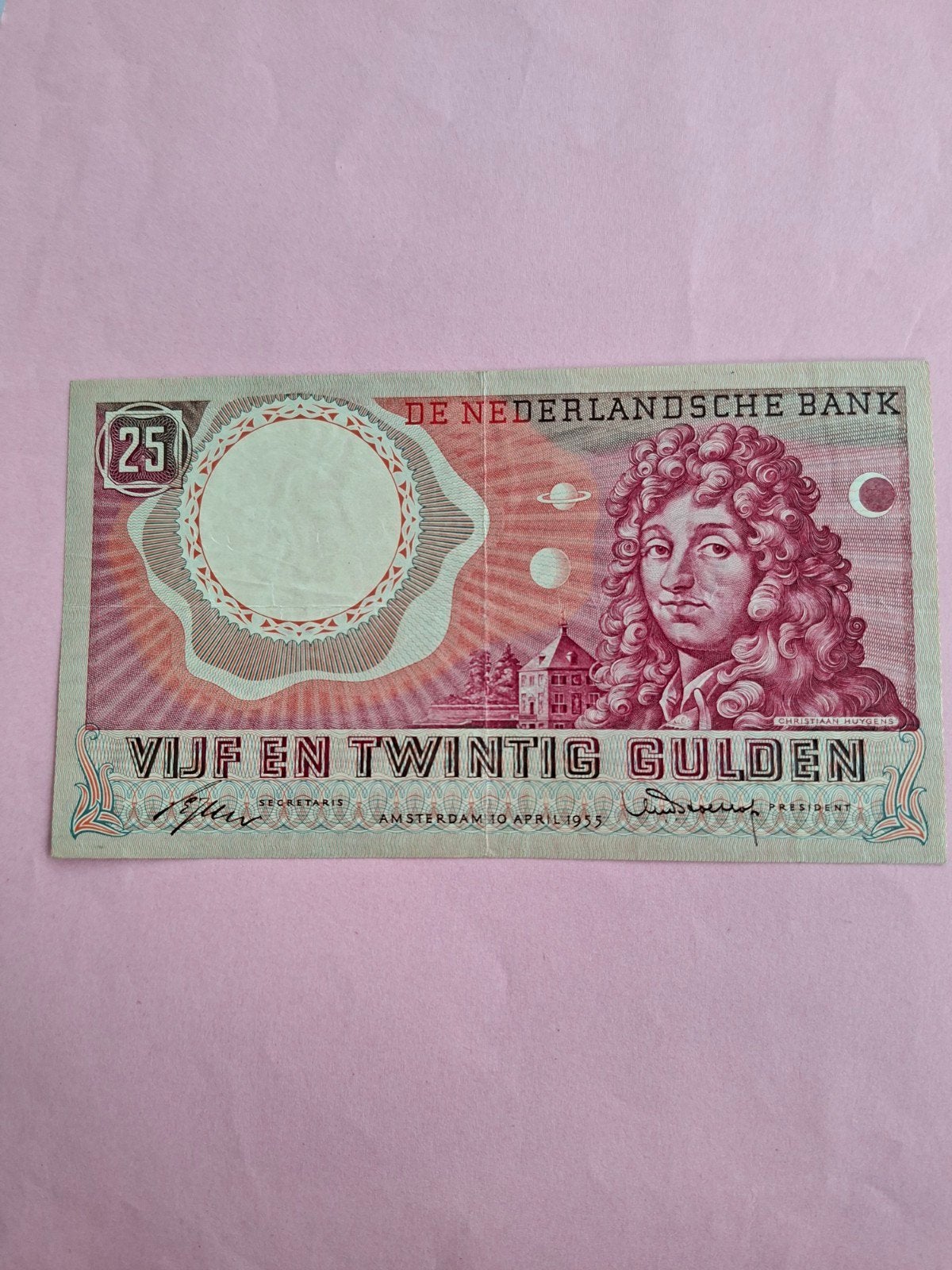 25 gulden Huygens Replacement uit 1955 in PR+
Serie nummer 3, Ophalen of Verzenden, 25 gulden