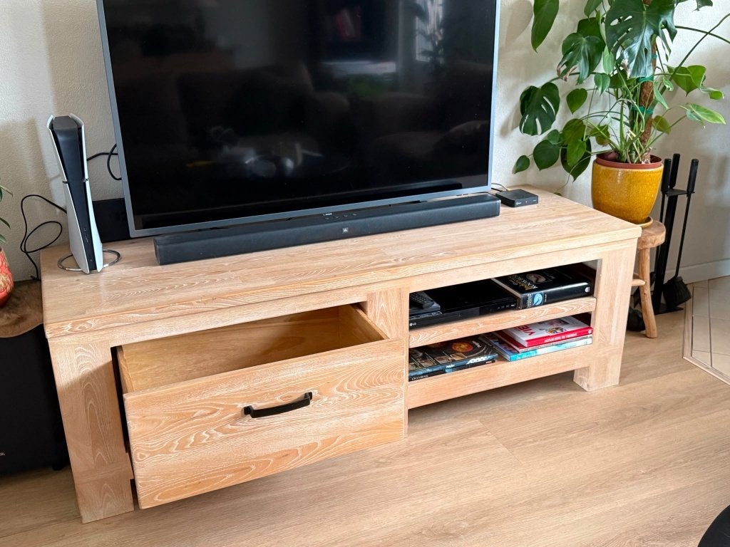 tv meubel olmenhout, Ophalen, 150 tot 200 cm, Zo goed als nieuw, Minder dan 100 cm
