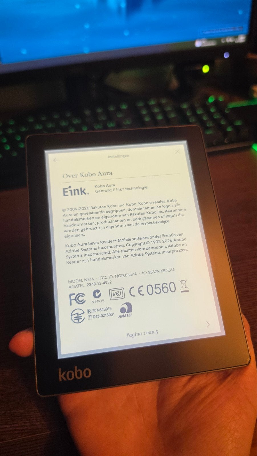 Kobo Aura e-reader N514, Ophalen of Verzenden