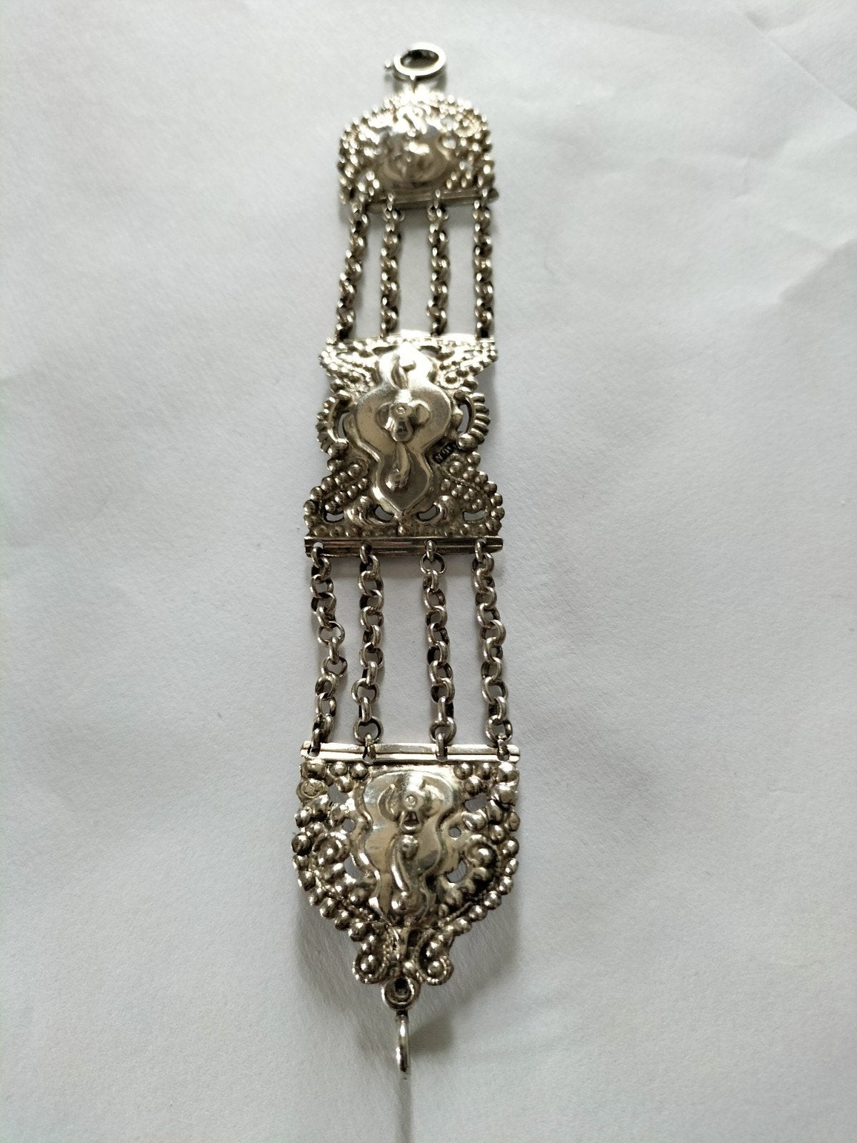 Prachtige Antieke Zilveren Bijbel Slot Armband, Verzenden, Zilver, Armband