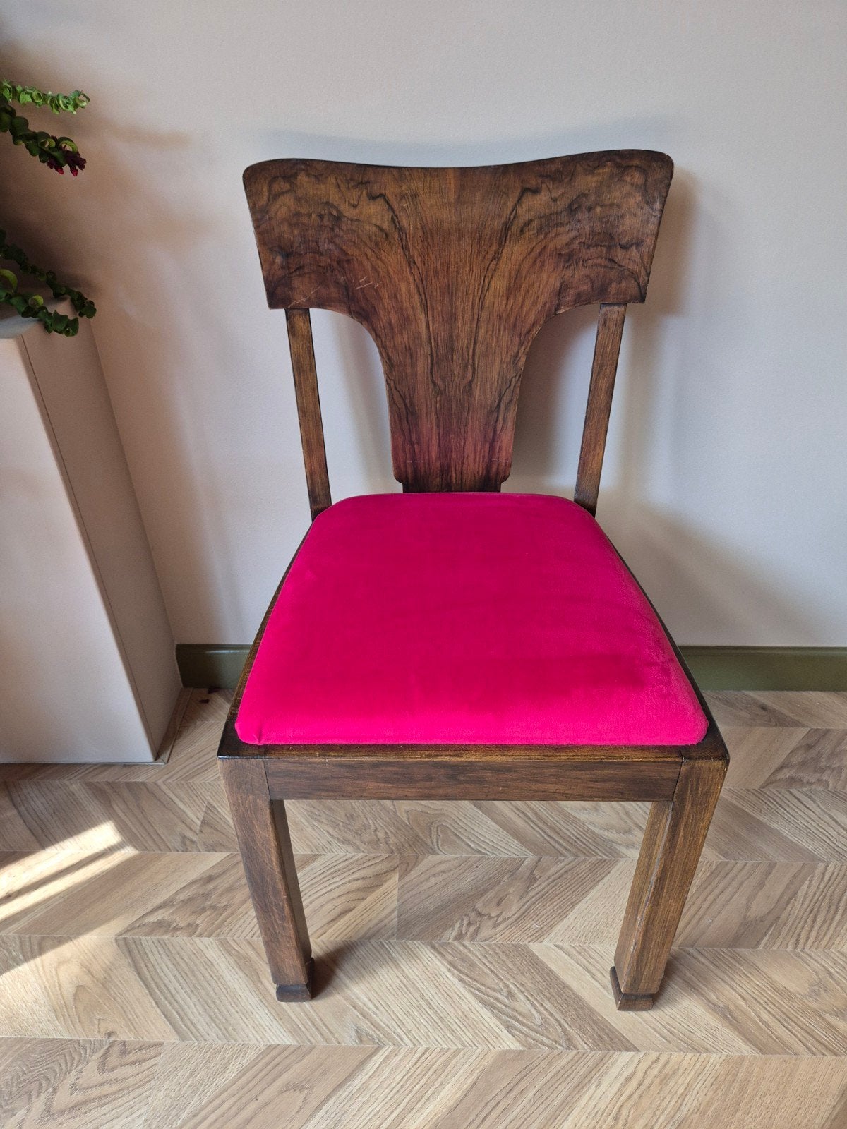 Set van 6 Art Deco stoelen met roze velours bekleding, Ophalen