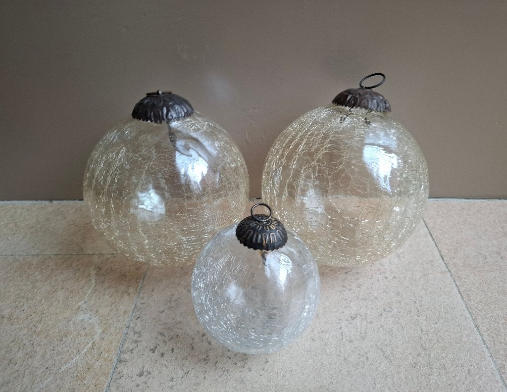 Heksenbal met craquelé 2 grote amberkleurig +1 helder glas, Ophalen of Verzenden, Zo goed als nieuw, Glas