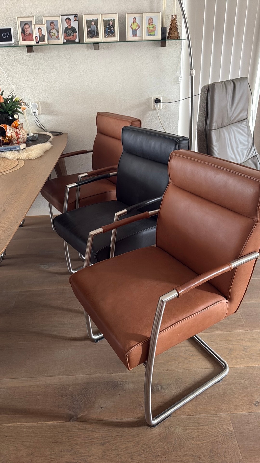 Leren eetkamerstoelen, Huis en Inrichting, Stoelen, Ophalen, Bruin, Leer, Zo goed als nieuw
