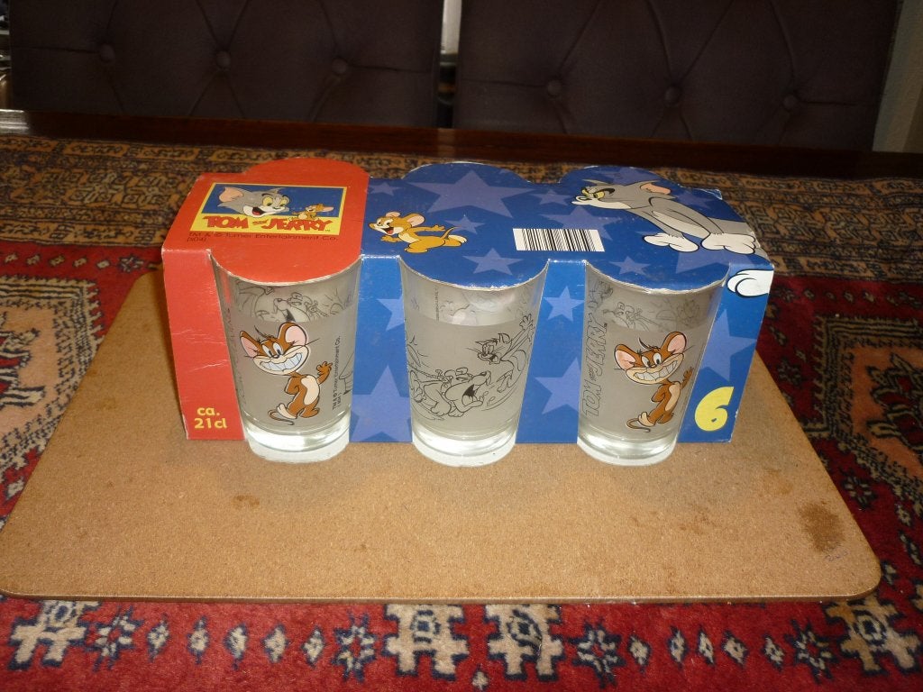 6 Mooie glazen met Tom & Jerry erop in nieuw staat, Ophalen of Verzenden