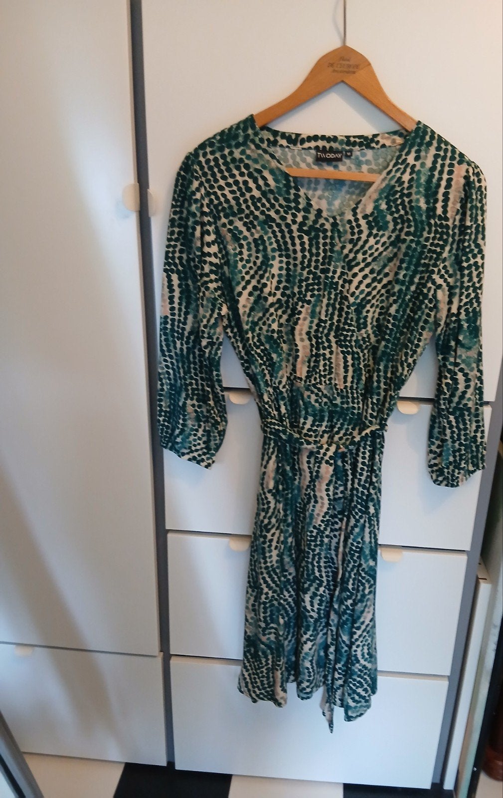 Nieuwe Twoday Viscose Jurk Maat M Groen/Beige Print, Maat 38/40 (M), Twoday, Nieuw, Ophalen of Verzenden