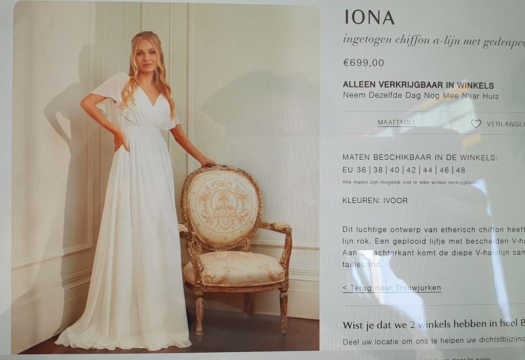 Ivoor trouwjurk maat 42 met parelriem - Wed2b Iona, Ophalen of Verzenden