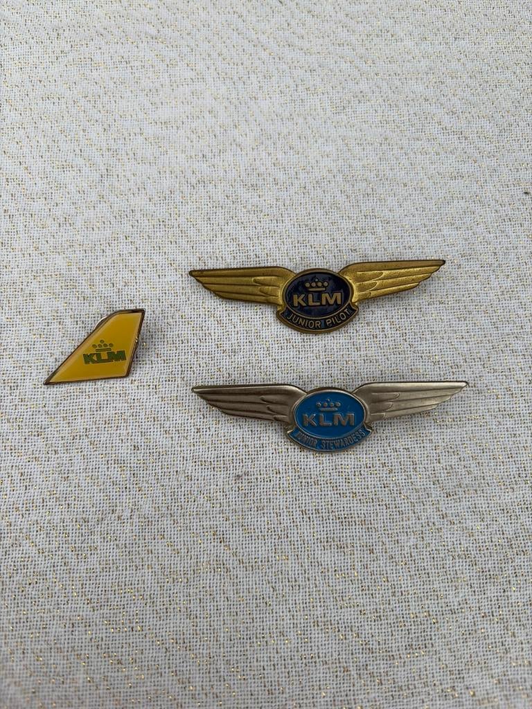 Vintage KLM Junior Pilot & Stewardess Speldjes + Staart, Ophalen, Gebruikt