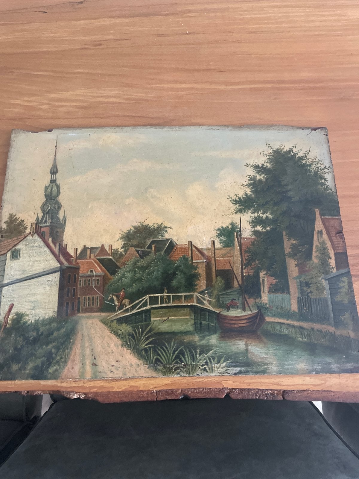 Oud Hollands Stadsgezicht Olieverf op Paneel, Antiek en Kunst, Kunst | Schilderijen | Klassiek, Paneel, Oud hollands, Ophalen of Verzenden