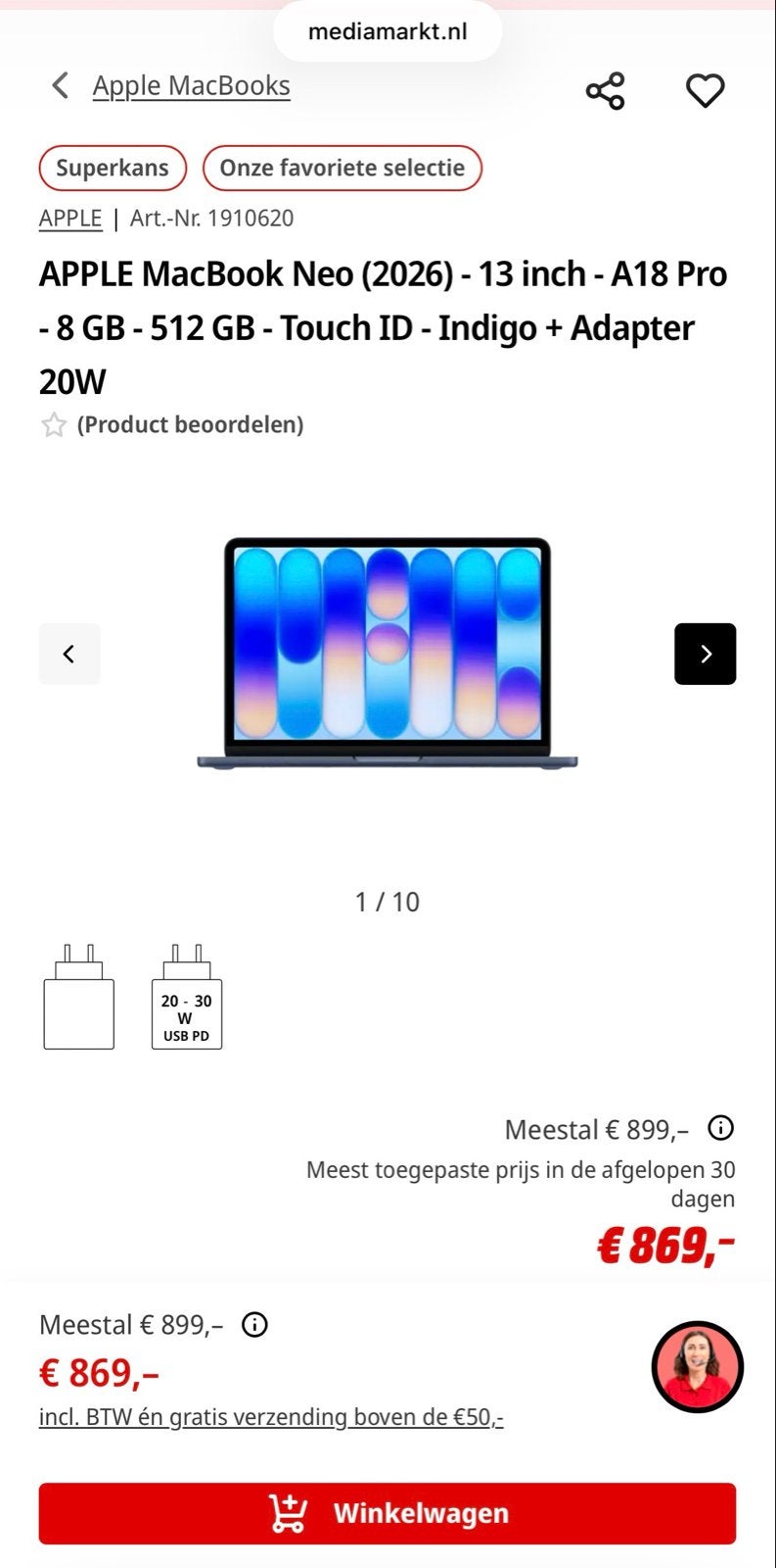 APPLE MacBook Neo (2026) - 13 inch - 8GB - 512GB
