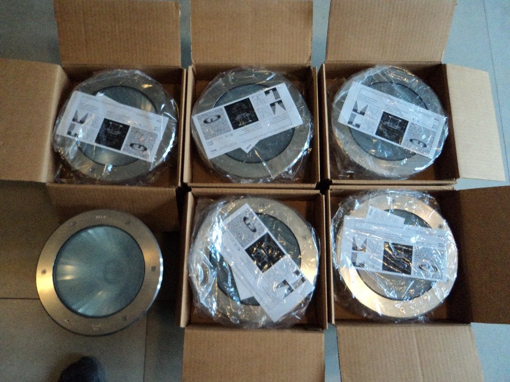 bega 8012 bodem inbouwverlichting 6 stuks 24,5 cm doorsnede, Ophalen, Nieuw, Netvoeding, Rvs
