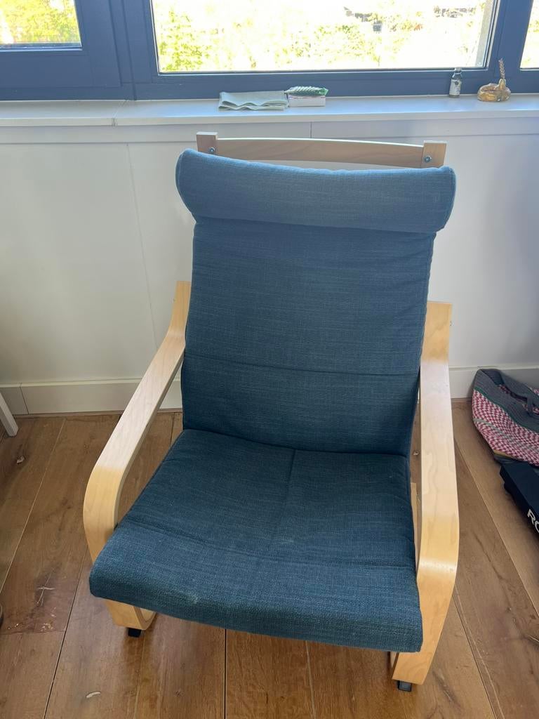 Ikea Poäng stoel blauw, Ophalen, Gebruikt, 75 tot 100 cm, Stof
