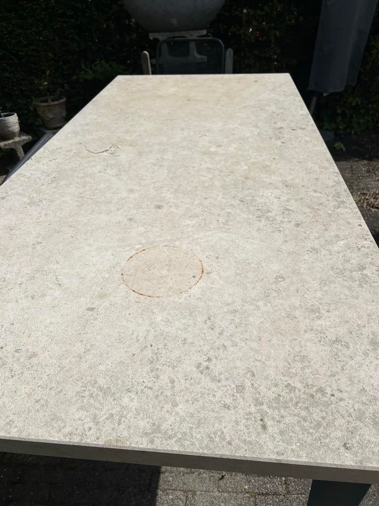 Mooie buitentafel met stenen blad - 200x90 cm, Ophalen, Gebruikt, Rechthoekig, Overige materialen