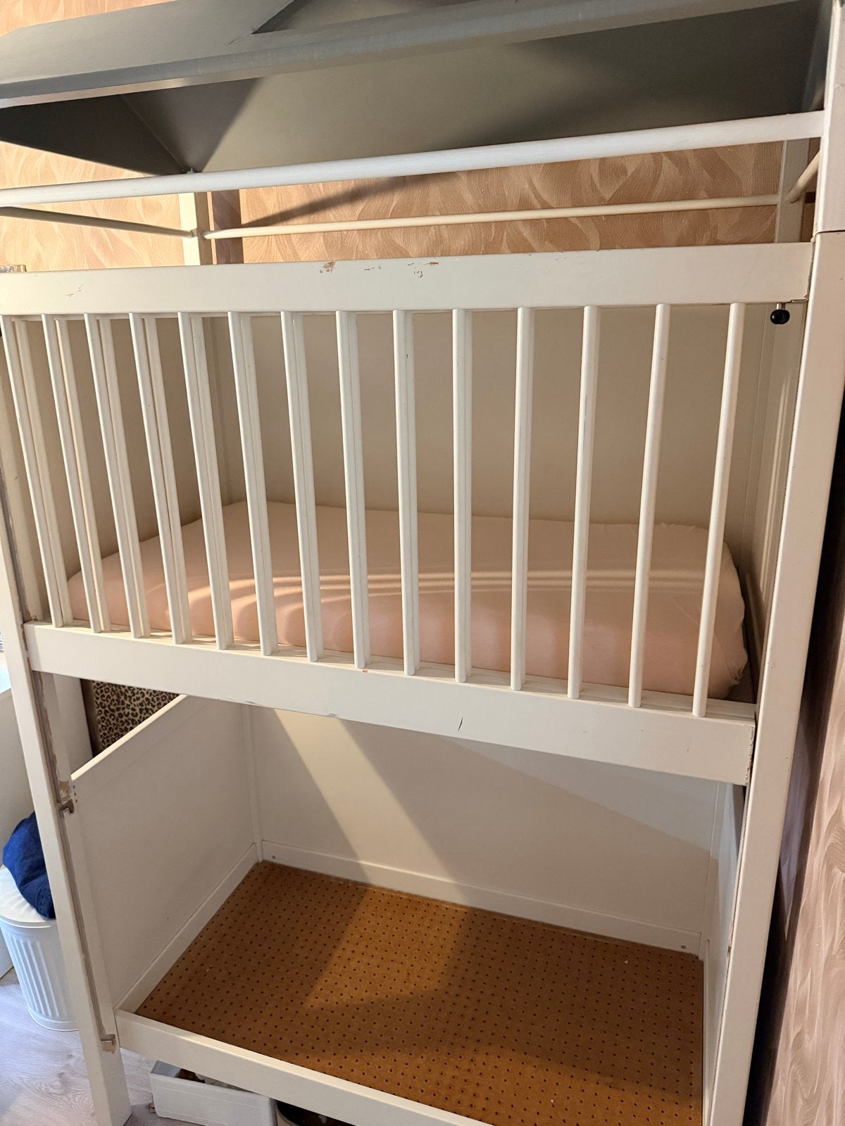 Wit stapelbed met spijlen, Ophalen, Gebruikt, 90 cm, Eenpersoons