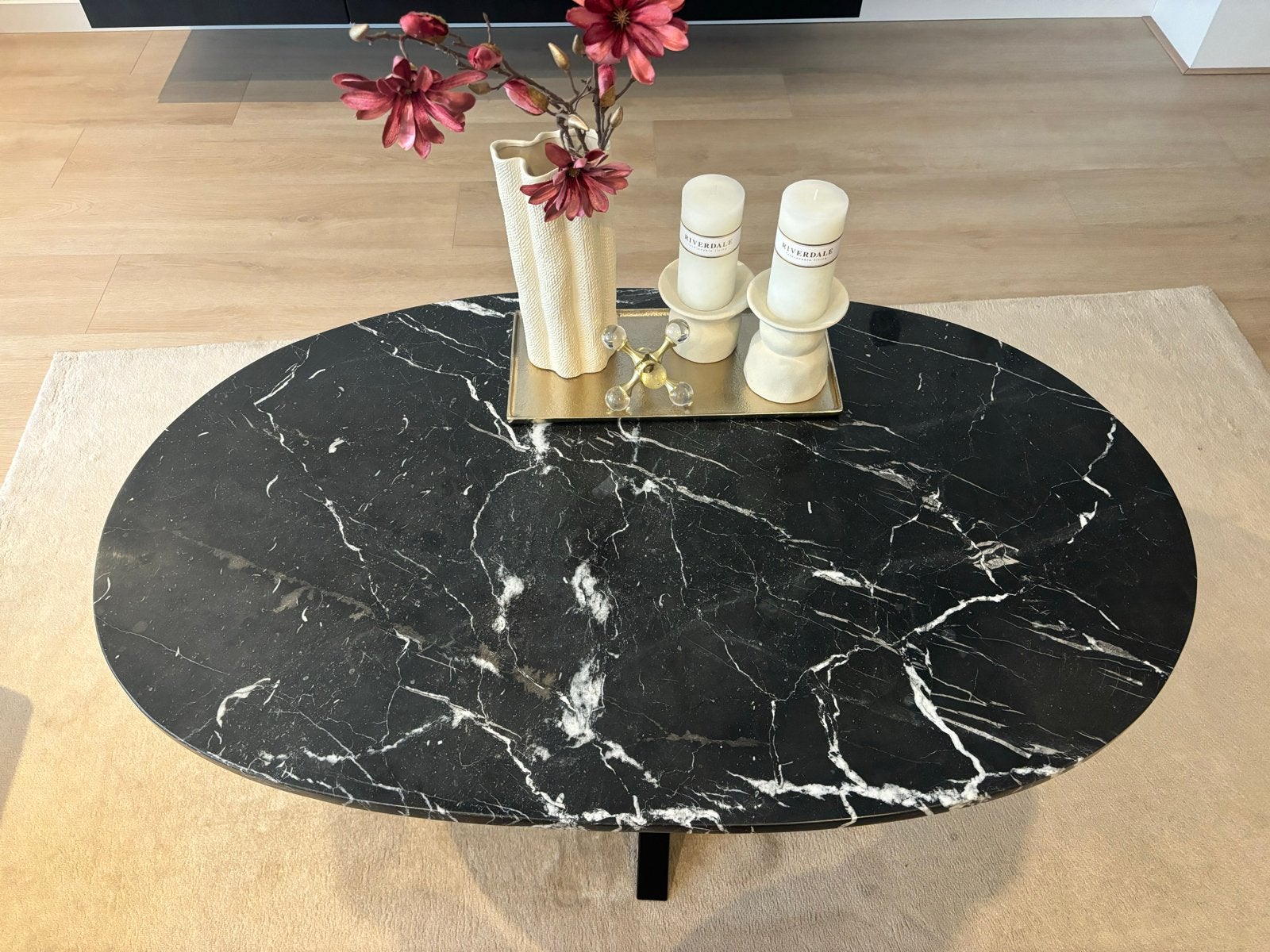 Echte marmeren ovale salon tafel zwart, Huis en Inrichting, Ophalen of Verzenden, Ovaal, 50 tot 100 cm
