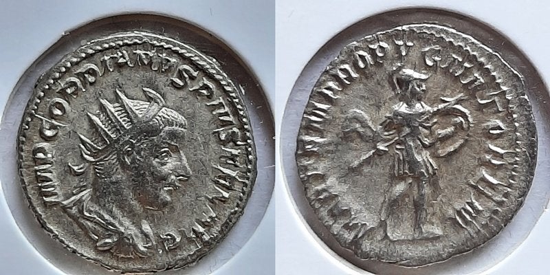 Gordianus III dubbele denarius Mars  , Postzegels en Munten, Munten | Europa | Niet-Euromunten, Verzenden, Overige landen, Zilver