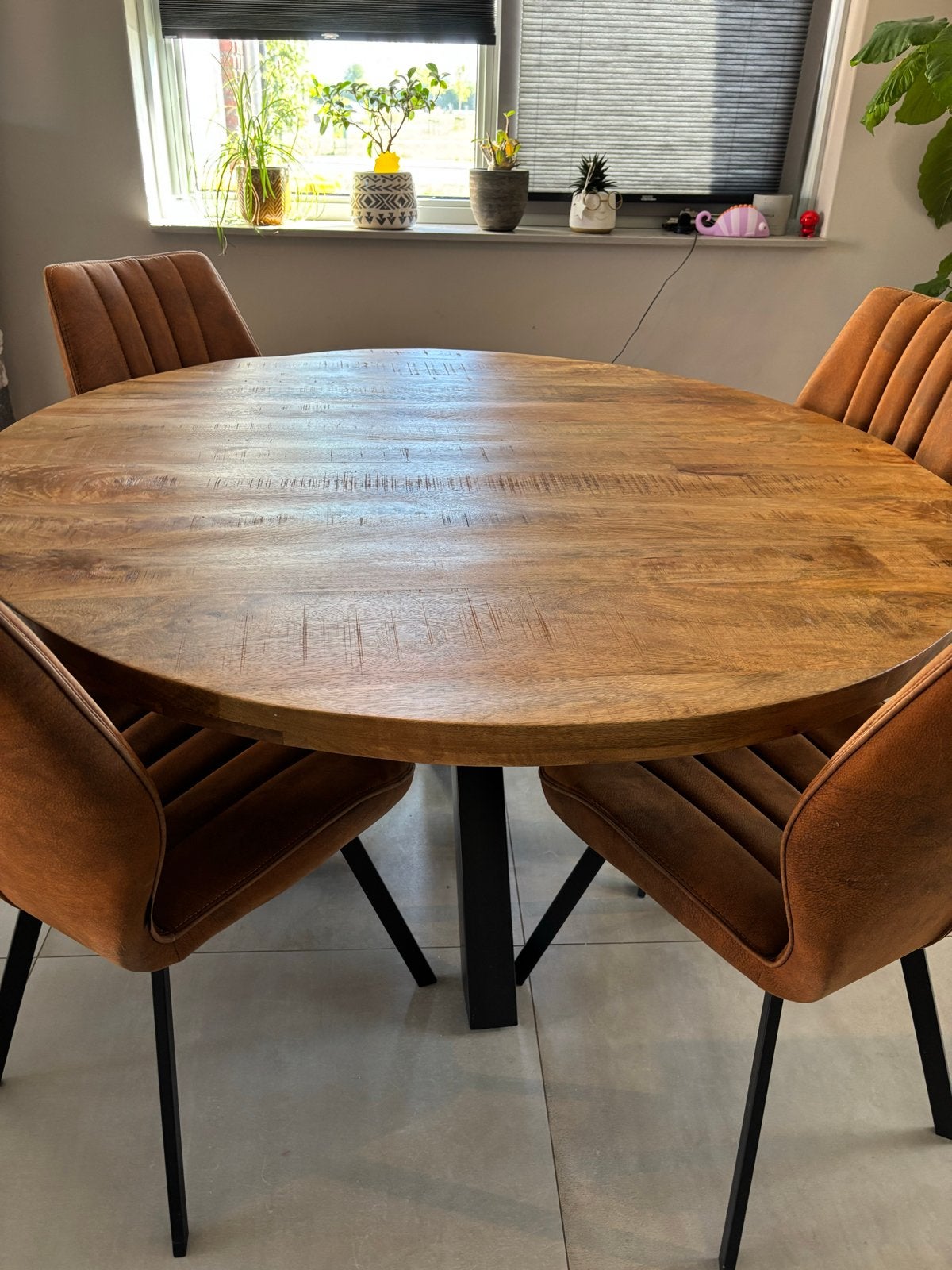 Ronde Mango Houten Eettafel 140cm, Ophalen, 100 tot 150 cm, Rond, Zo goed als nieuw