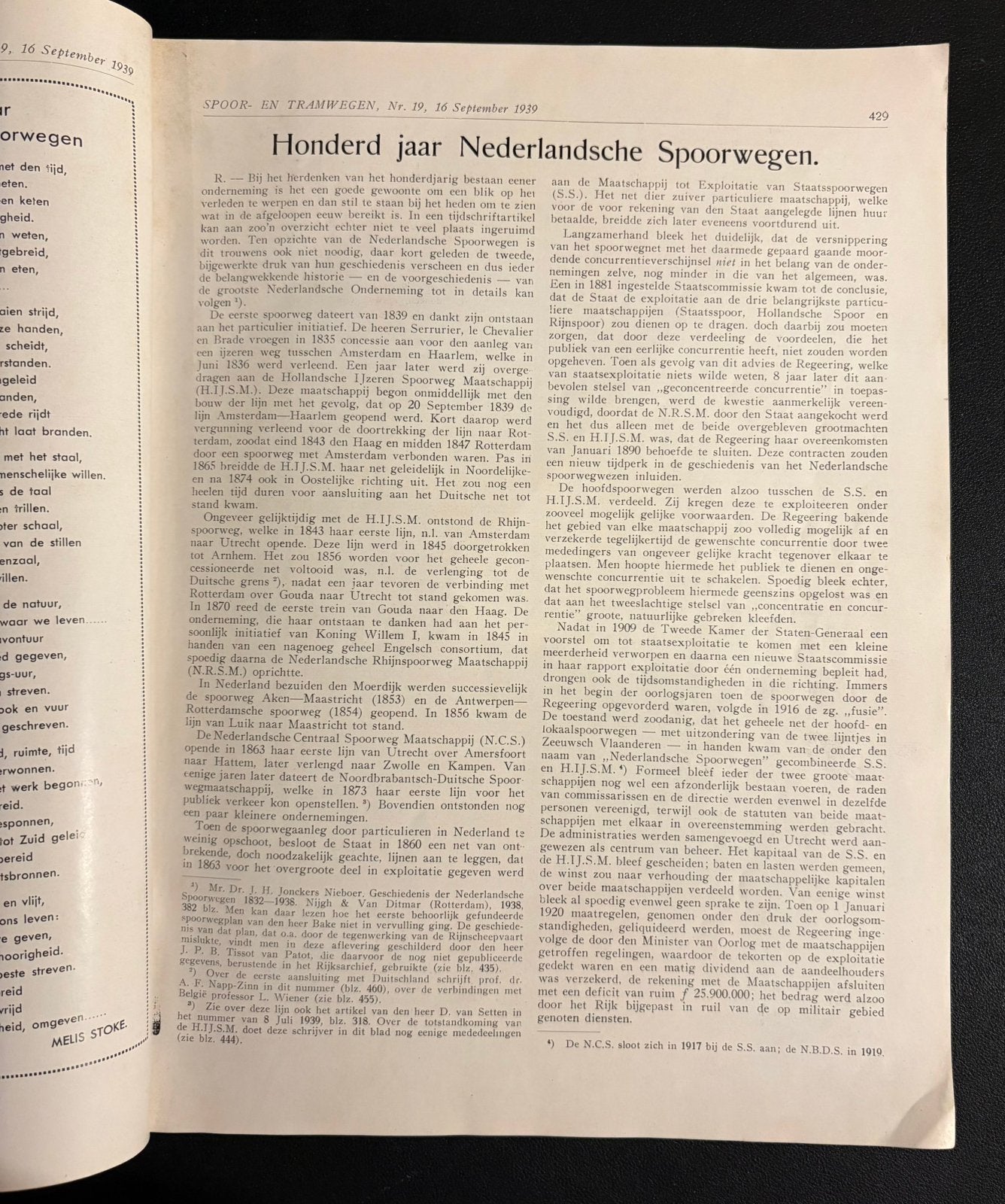 Spoor- en tramwegen 100-jarig jubileum spoorwegen (1939), Ophalen of Verzenden, Gebruikt, Trein, Boek of Tijdschrift