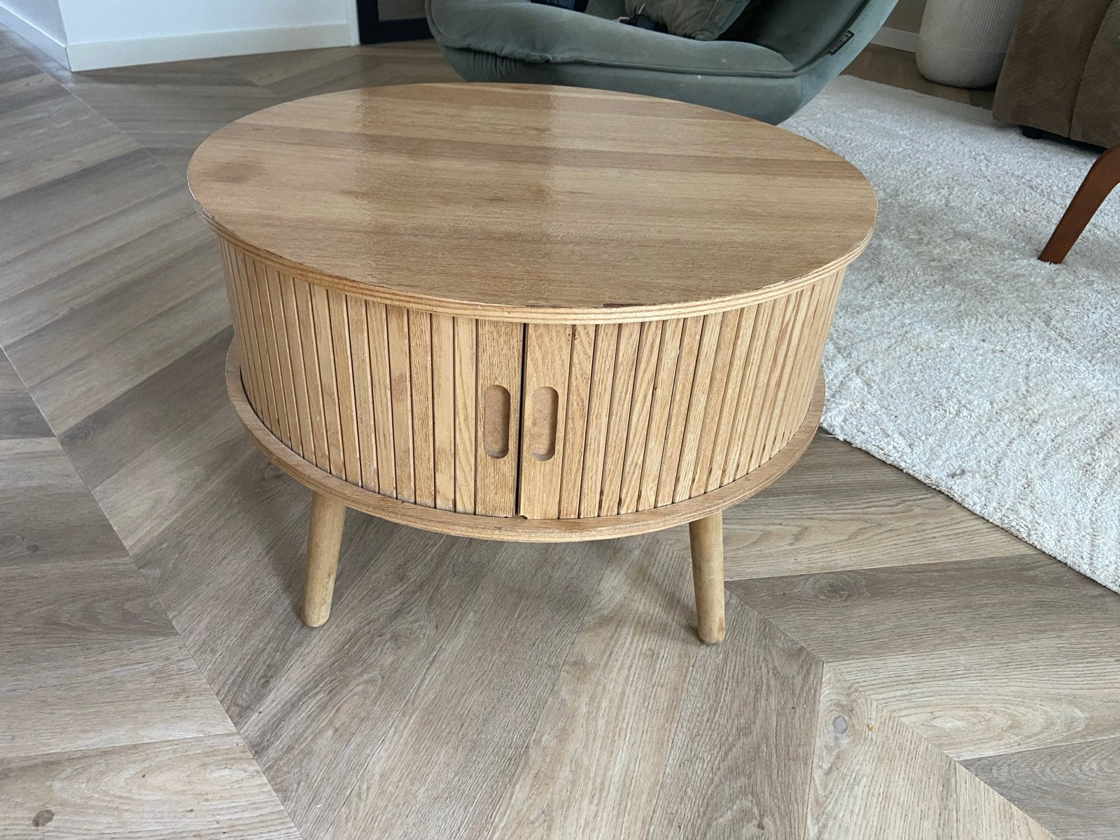 Xenos salontafel met opbergruimte - opknapper, Ophalen of Verzenden, Gebruikt, Rond, Overige houtsoorten
