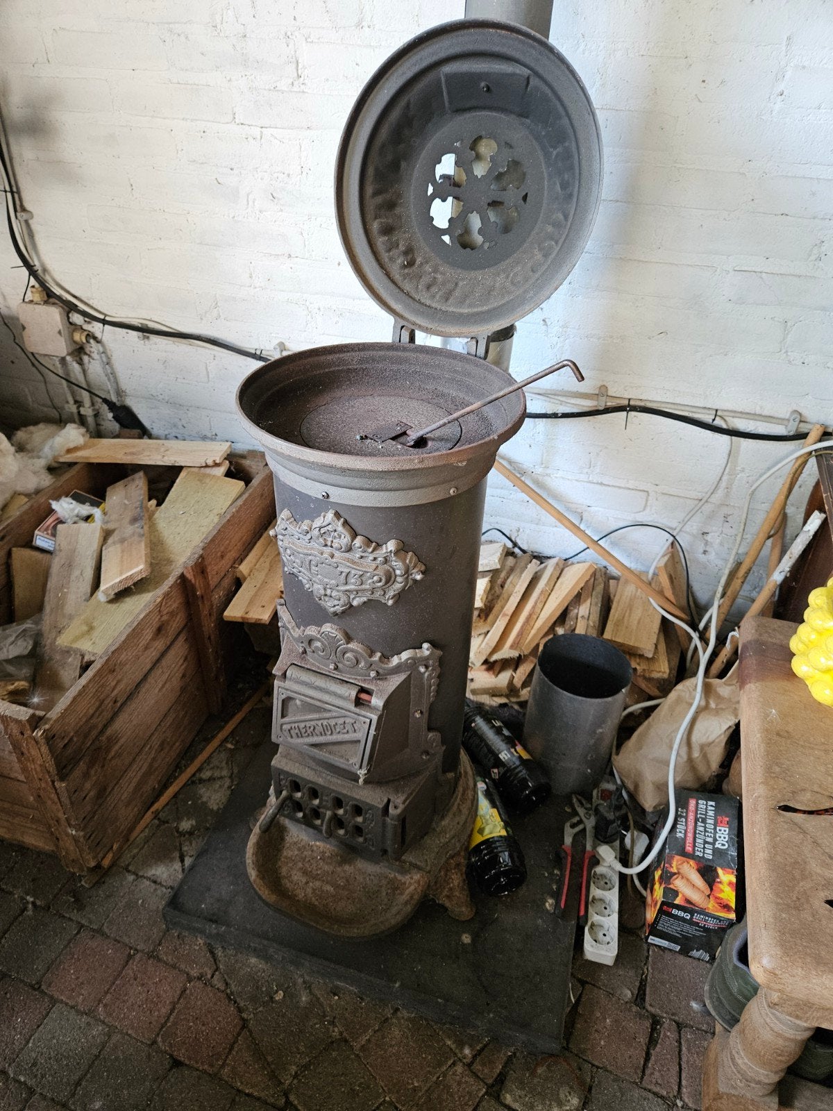 Antieke Houtkachel - Decoratieve Kolenkachel, Ophalen, Gebruikt, Houtkachel, Vrijstaand