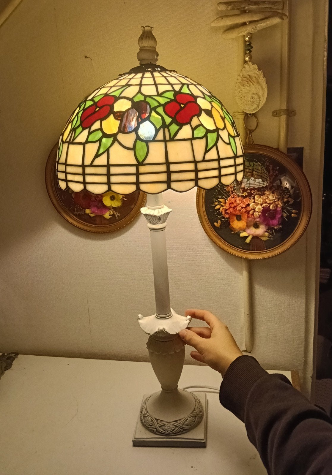 Tiffanylamp met bloemmotief, 69 cm hoog, Ophalen of Verzenden