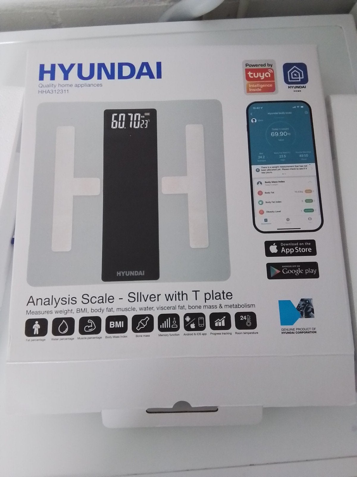 Hyundai Analyse Weegschaal - Slimme Personenweegschaal, 100 kg of meer, Ophalen of Verzenden, Personenweegschaal, Fijner dan 1 gram