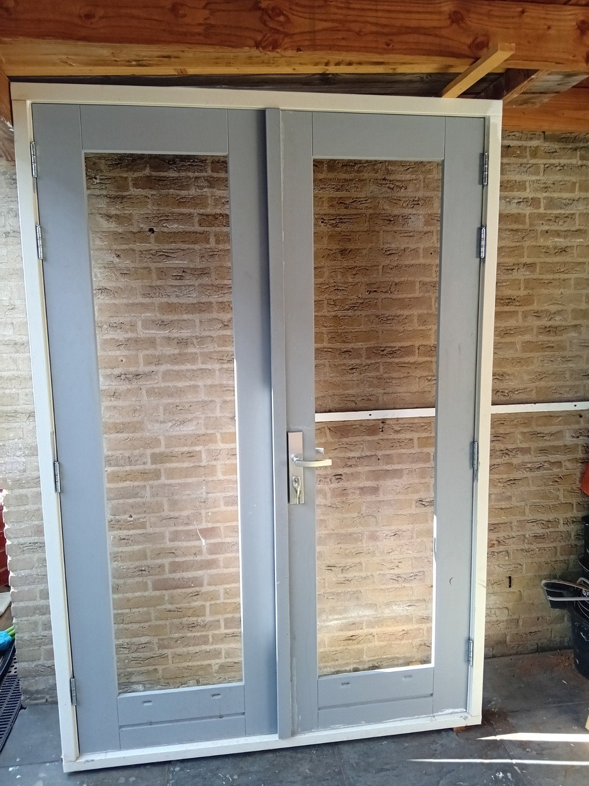 openslaande dubbele tuindeuren met kozijn zonder glas, Doe-het-zelf en Verbouw, Deuren en Horren, Gebruikt, Buitendeur, 200 tot 215 cm