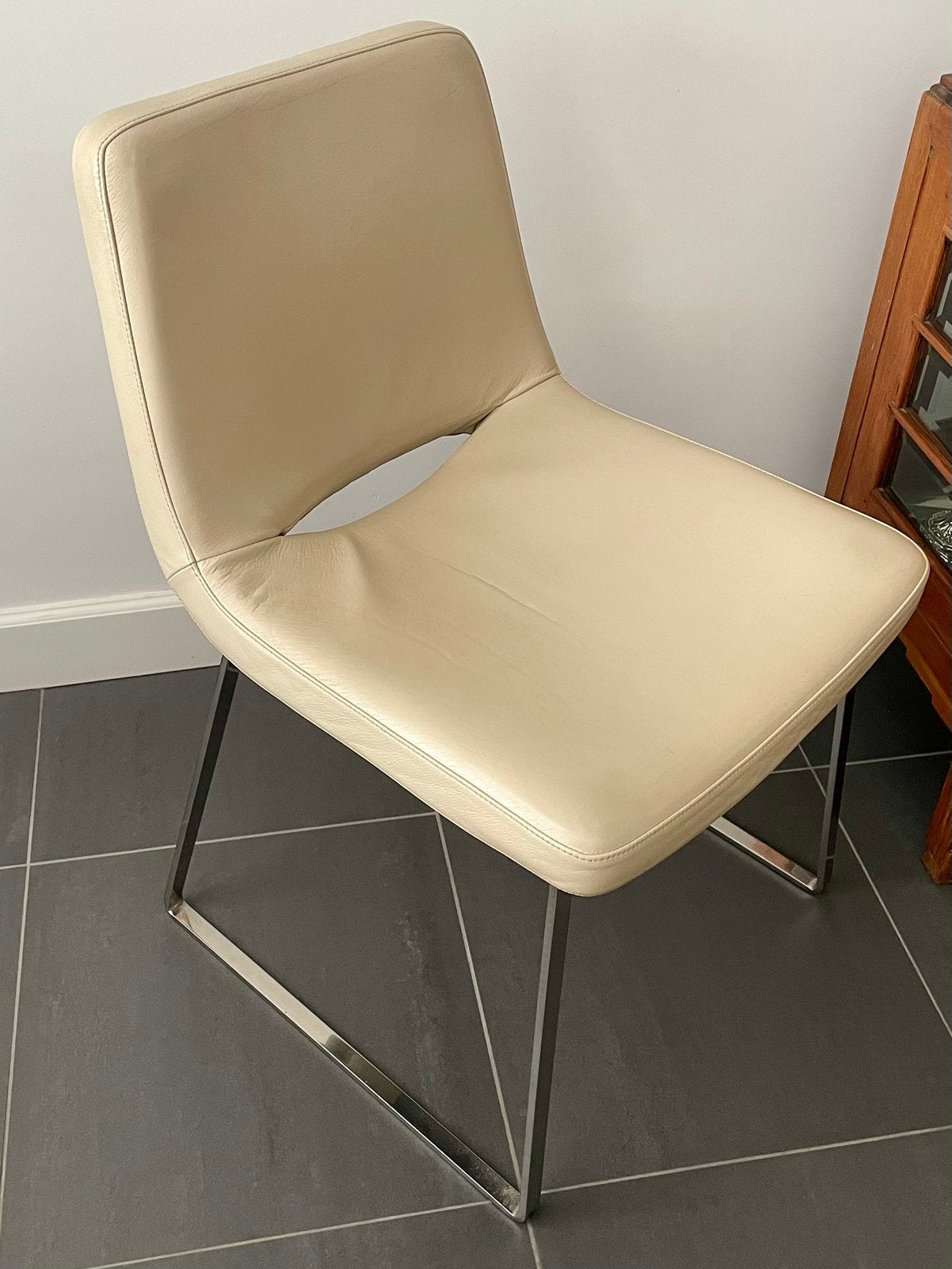 6 leren eetkamerstoelen | Stijl B&B Italia Metropolitan M48, Ophalen, Wit, Design, Zo goed als nieuw